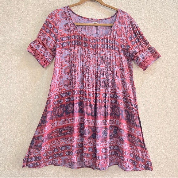 URBAN OUTFITTERS ECOTE Amethyst Pleated Pintuck Dress Sz L Boho Peasant Country - Picture 1 of 11